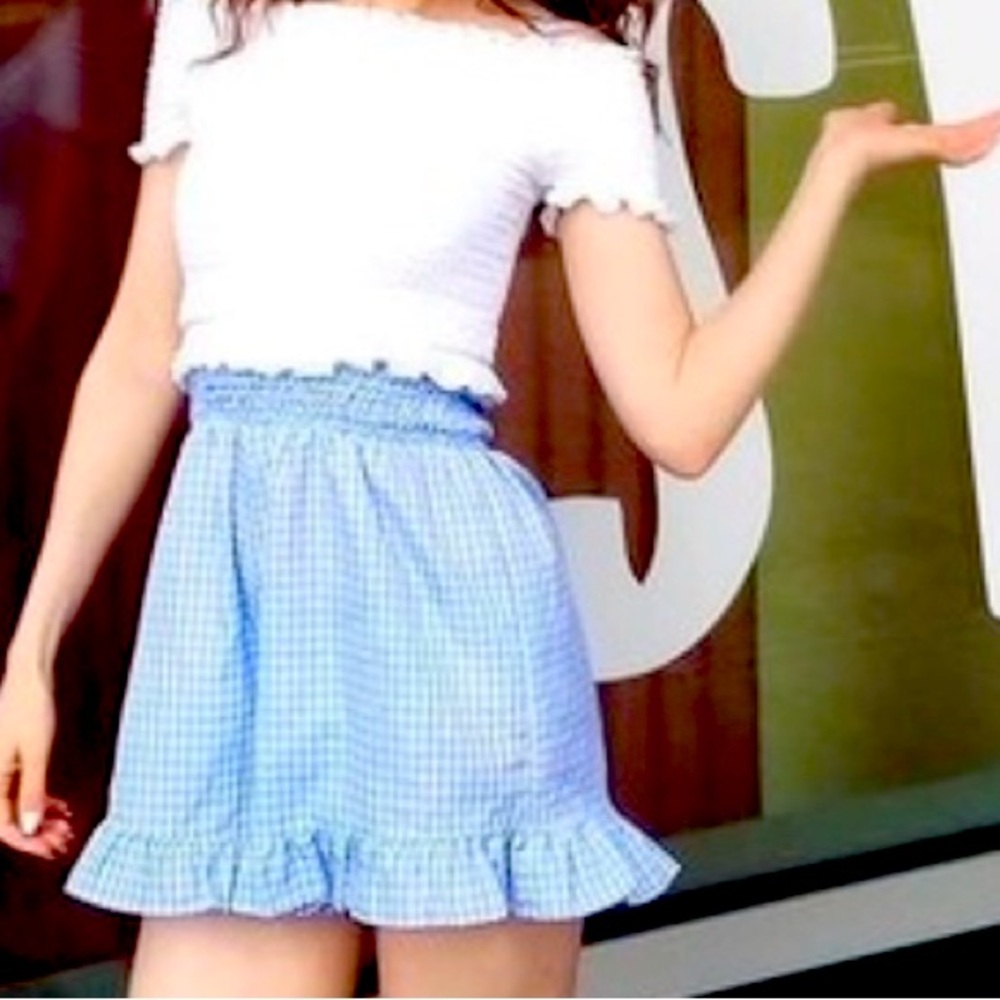 SEEK THE LABEL 💙 Smocked Blue Gingham Romper Ruffle Trim Playsuit